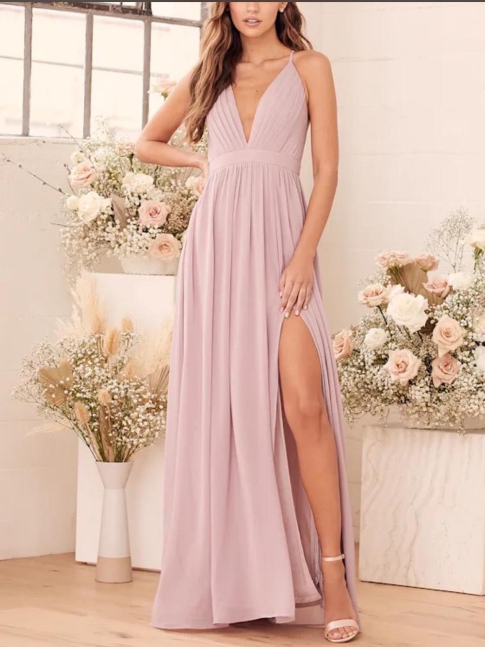 Lulus Ballroom Bliss Dusty Lilac Pleated Maxi Dress